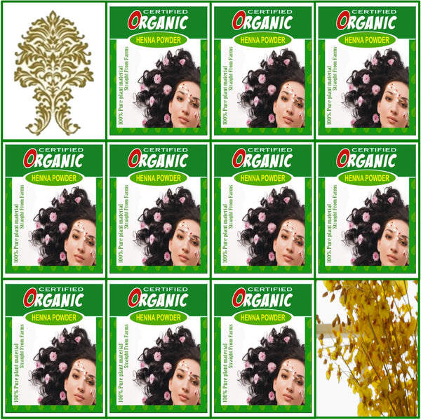 10 Boxes. Certified Organic Henna. Golden Brown Hair Color. 100g Ea.