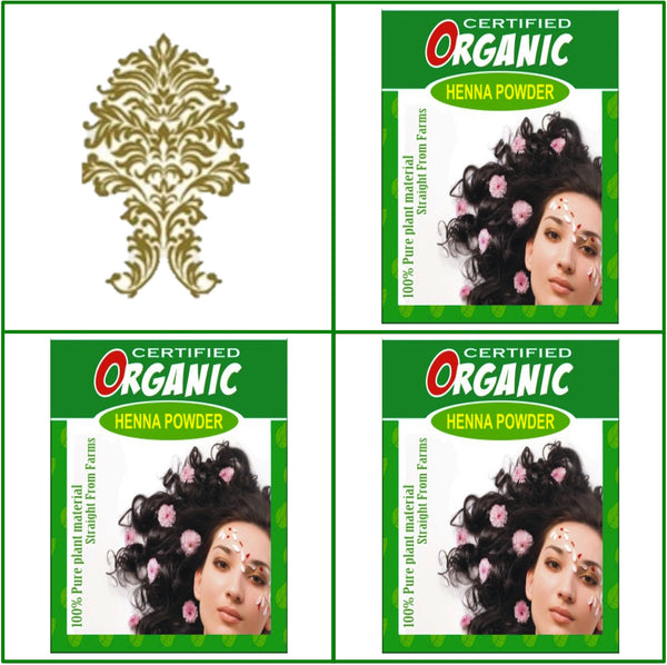 3 Boxes. Certified Organic Henna. Golden Brown Hair Color. 100g Ea.