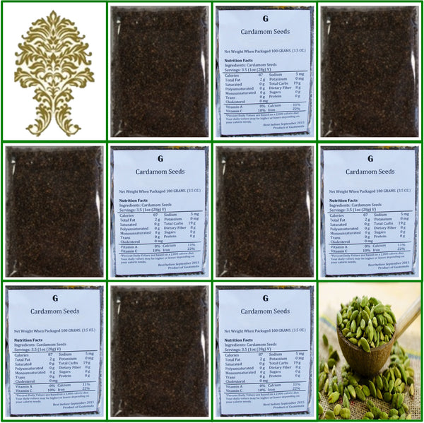 10 Bags. All Natural Green Cardamom Seeds. Extra Fancy Grade! 100g Ea.