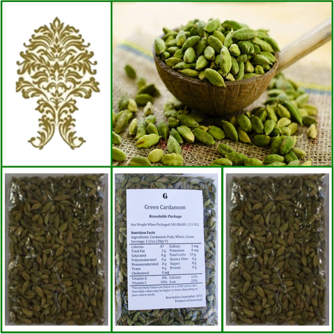 3 Bags. Natural Green Whole Cardamom Pods. Extra Fancy Grade! 100g Ea.